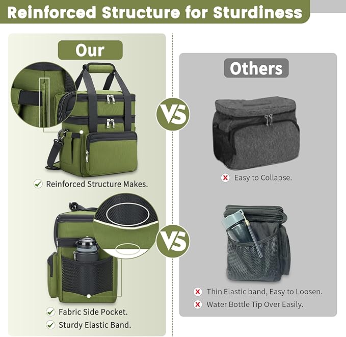 holuxer Insulated Lunch Bag & Lunch Box for Men - Double Deck Reusable Lunch Bag for Women Tote Cooler Bag Leakproof Soft Expandable - Large Lunchbox for Work/Adult/Picnic/Outdoor (Green，15L)