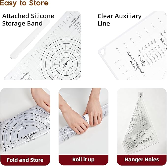Extra Large Silicone Pastry Mat 24" - Non-Slip Liquid Silicone Baking Sheet with Measurements Anti-Spill Edge - Food Grade Dough Rolling Mat for Kneading Pie Crust, Bottom Marker, Transparent