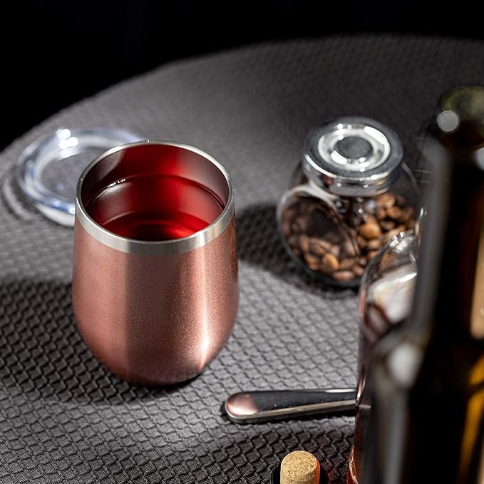 COMOOO Rose Gold Stainless Steel Wine Tumbler Bulk with Lid and Straw 12oz Double Wall Vacuum Insulated Travel Tumbler Cup for Coffee Wine Cocktails Ice Cream Cup Rose Gold, 12 pack