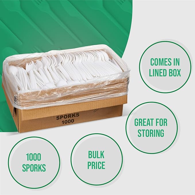 1,000 Plastic Disposable Sporks Bulk White Medium Weight Disposable Silverware Plastic Cutlery Spork