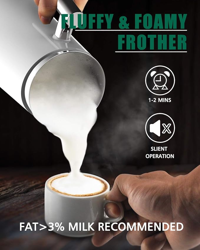 Huogary Milk Frother, Milk Frother and Steamer for Milk Foam & Hot Milk(4.5oz/10.5oz), Electric Milk Frother and Warmer for Homemade Latte, Cappuccinos, Macchiato, 120V, White