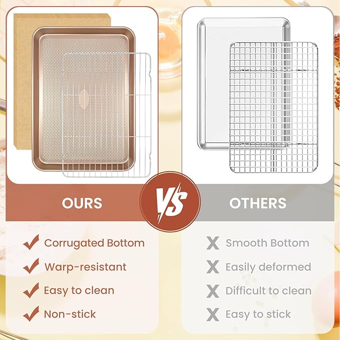 Baking pans Set, 2 Sheet Pans(17.5'' X 11.8'') and 250 unbleached Sheets of Parchment Paper, Thickened Nonstick Cookie Sheet for Baking, Carbon Steel Baking Pan
