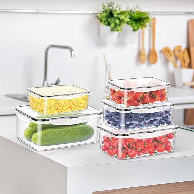 Meal Prep Containers 5pc, Food Storage Containers with Lids BPA Free Plastic, Food Storage Containers Airtight Leakproof Stackable Transparent Dishwasher & Freezer Safe(300-2800ml)