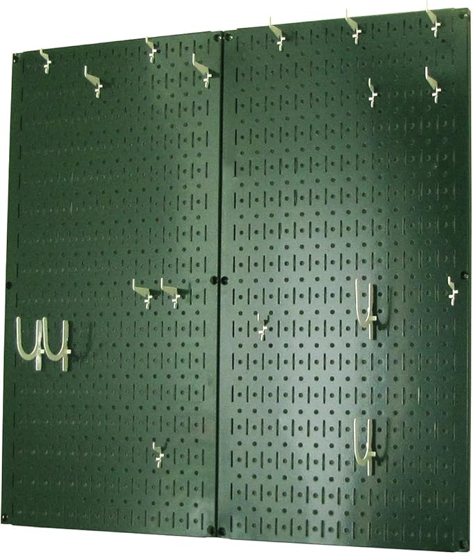 Wall Control Kitchen Pegboard Organizer Pots and Pans Storage Rack Organization Kit with Green Pegboard and White Accessories
