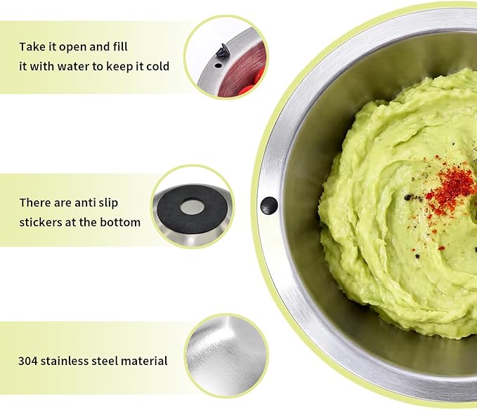 Dip Chiller Bowl 2 Pack- 35oz Large Capacity, Stainless Steel Insulated Party Ice Serving Bowl, Salad Pod for Parties Salsa, Guacamole, Condiments, Sauces, Food & Salad Hot or Cold
