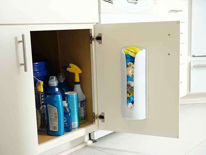 Jokari Multi-Purpose Plastic Shopping Bag Holder. Store and Reuse Bags as Trash Can Liners, Lunch Bags and More. Space-Saving, Eco Conscious Wall Mount or Cabinet Door Attachment Storage Solution
