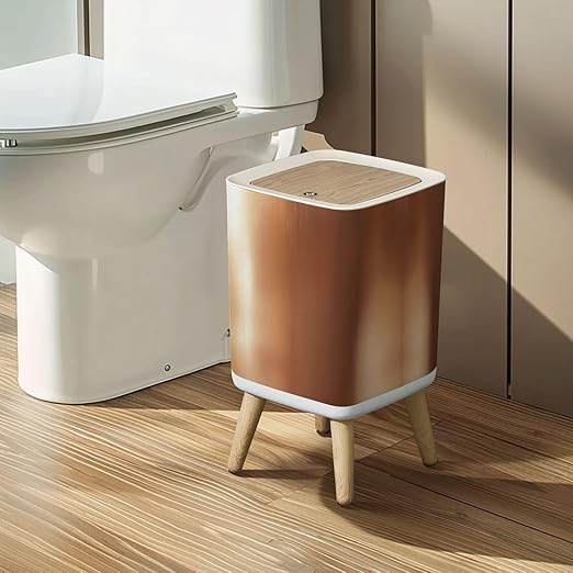 Small Trash Can with Lid Metal Copper texture aluminum brushed Copper texture reflection Copper Wastebasket with Press Cover Dog Proof Garbage Can Waste Bin for Kitchen Bathroom Nursery 2.6 Gallon