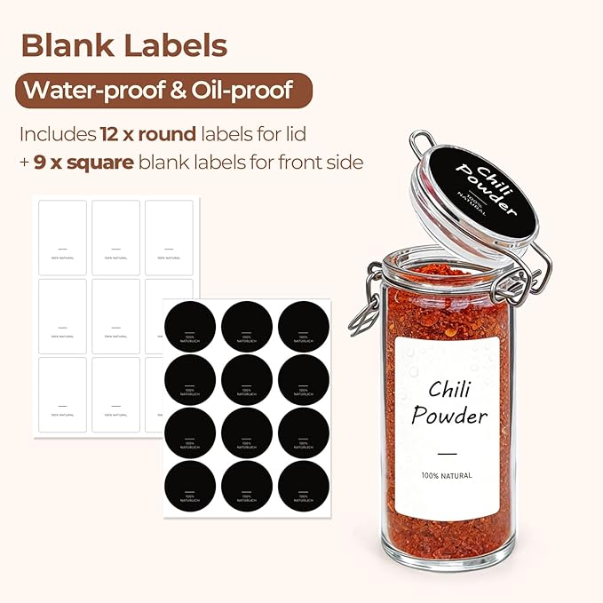 ComSaf 4 oz Glass Spice Jars with Airtight Clamp Lids, 6 Pack Small Swing Top Glass Containers for Herb Storage, Pantry Organization, Party Favors & DIY Gifts - Includes Funnel & Labels