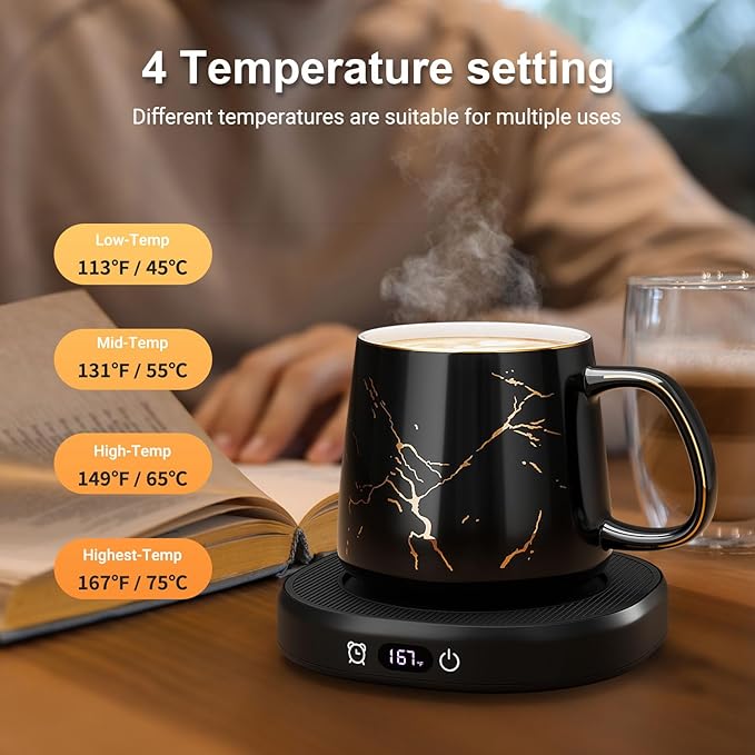 Coffee Mug Warmer & Luxury Marbling Mug Set, Electric Cup Warmer with Auto Shut Off, 4 Temperature Setting Smart Beverage Warmer, 8-Hours Auto Shut Off (Luxury Marbling Mug)