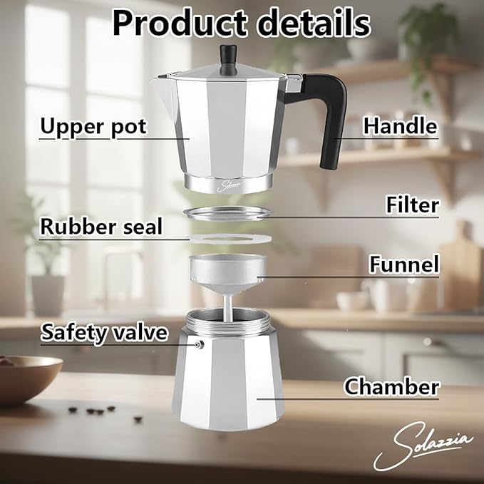 3 Cup Stovetop Espresso Maker Italian Moka Pot, Stove Top Cuban Coffee Maker, Greca Mocha Pot(Basic, 5 oz/150ml)