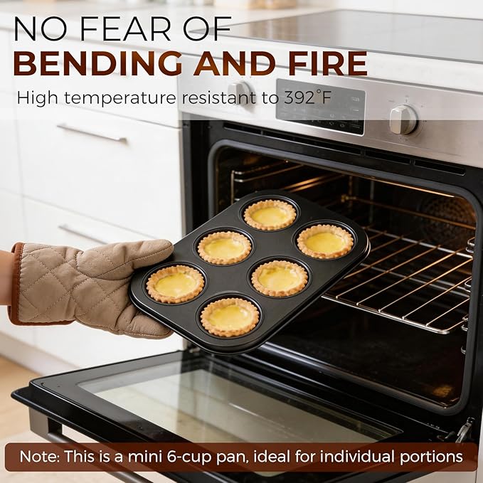 Muffin Pan 2-Pack, 6-Cup Cupcake Pans and Muffin Tins with Nonstick Coating, 10.43"x7.28"x1.1" with 2.56" Cups, for Muffins, Cupcakes, Brownies, Cheesecake, Carbon Steel, Easy Clean, Oven Safe