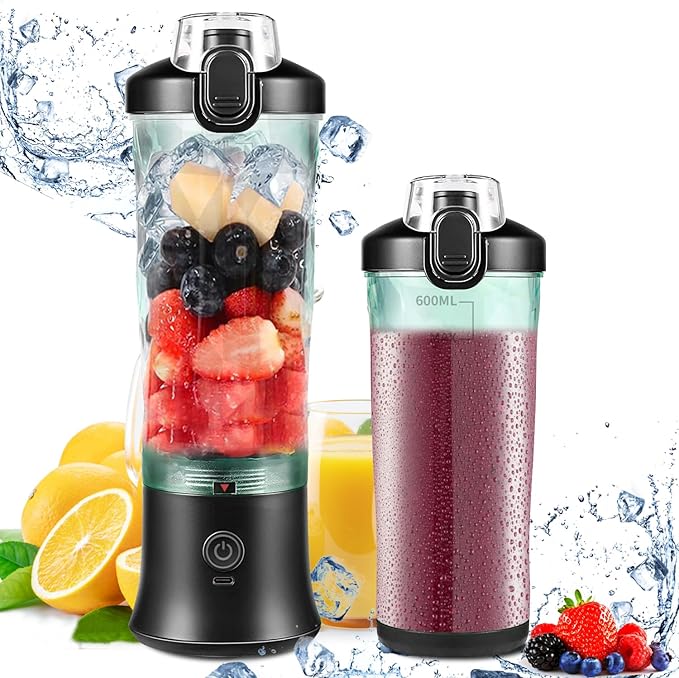 Portable Blender,Personal Size Blender for Shakes and Smoothies with 6 Blades,20 Oz Mini fresh juicer Blender Cup USB rechargeable with Travel Lid for Home,Office & Gym (Diamond Black)