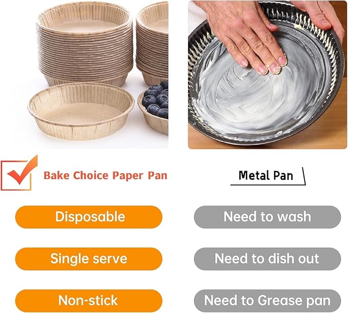 Bake Choice 200pcs Paper Mini Tart Pans for Baking, mini pie tins 4Inch Mini Pie Pans, Non-stick, Disposable Quiche Baking Dish, Oven safe, Microwave safe