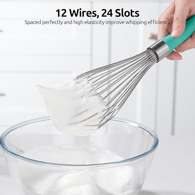 U-Taste 18/8 Stainless Steel Measuring Cups and Spoons (Set of 10, Multicolor), and 18/10 Stainless Steel Balloon Whisk for Kitchen Cooking with 12 Flex Wires (Aqua Sky)