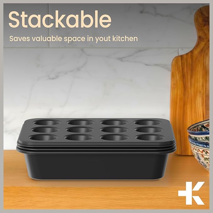 Bakken 4-Piece Bakeware Sets, Nonstick Carbon Steel Baking Sheet, Stackable Space-Saving Bakeware, Dishwasher Safe, Stain-resistant, PFOA, PFOS, & PTFE Free, Oven Safe Up To 450°F, Black