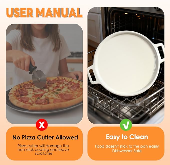 16" 3-Layer Hybrid Pizza Steel for Fast & Even Heating, Ceramic Nonstick Smooth Pizza Pan, Oven Baking Steel for Pizzas Up to 14", 304 Stainless Steel + Aluminum Core + 403 Stainless Steel, Non-etched
