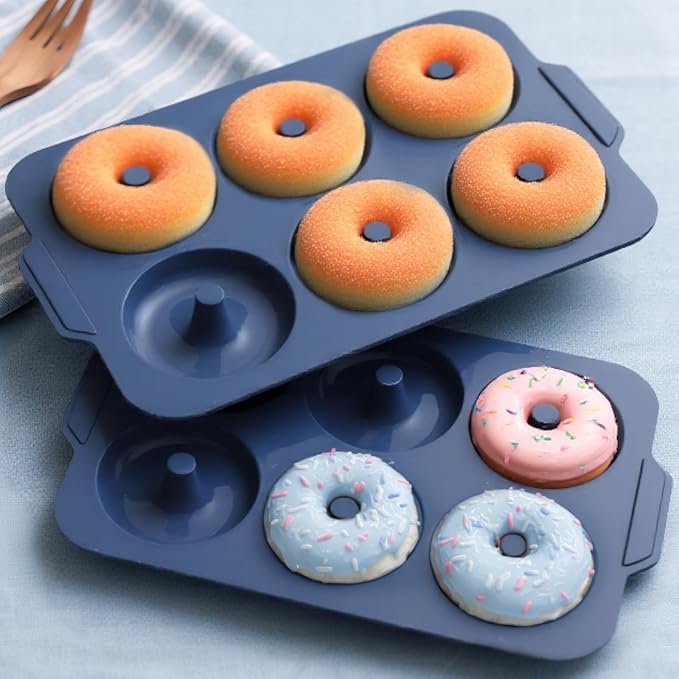Nonstick Silicone Donut Pan: 3.5 Inch Doughnut Pan with Metal Frame - Silicone Donut Molds for Baking Gluten Free Glazed Vegan Protein Donuts Bagel - for Oven Kitchen - Home Bakers Housewife