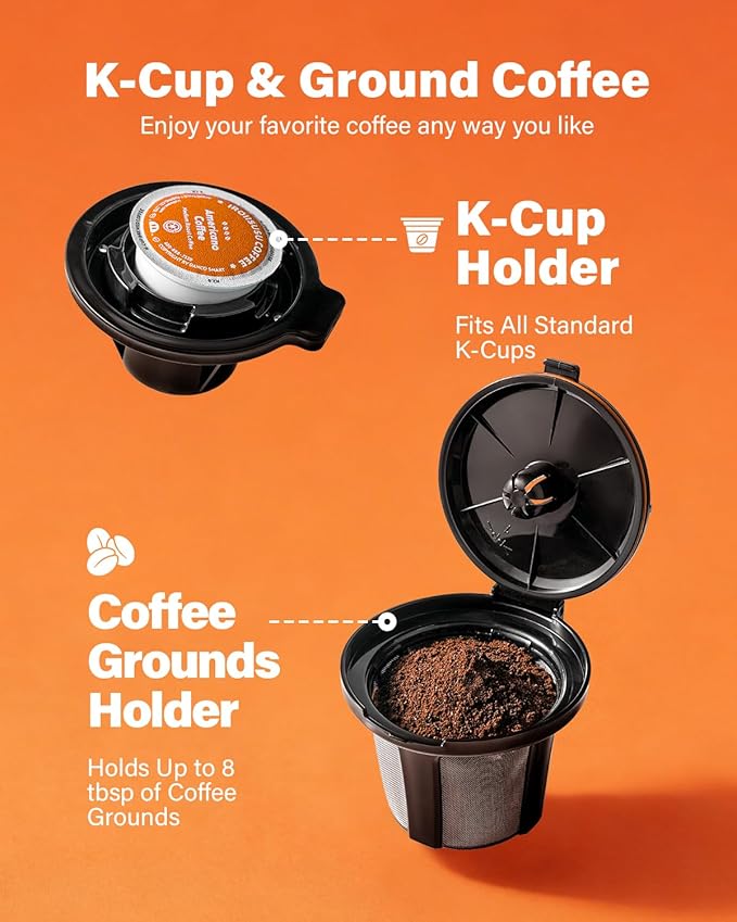SHARDOR Programmable 5 Cup Drip Coffee Maker, Single Serve Hot & Iced Coffee Machine for K Cup & Grounds, 95oz Removable Reservoir, 6–24oz Brew Size, Strong Brew, Stainless Steel Thermal Carafe, Black