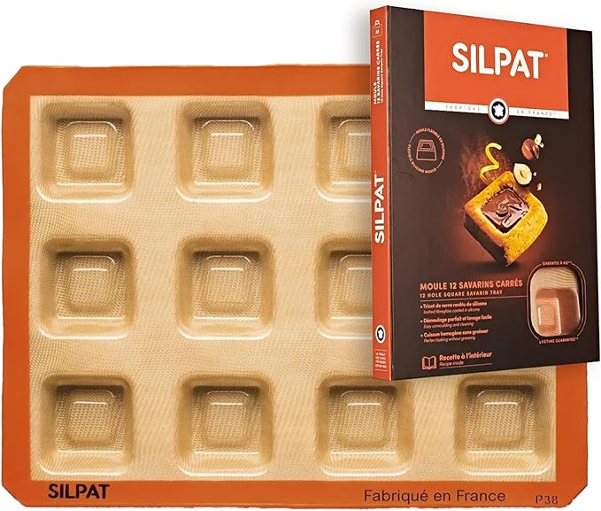 Silpat® #1 Original Non-Stick 12 Square Savarin Baking Mold Handcrafted in France Since 1965 - Trusted by World-Class Chefs - Certified Food Safe Silpat® Technology (Gift Box Packaging)