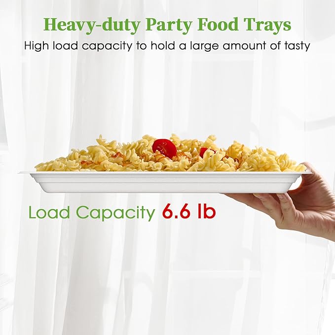 ECOLipak 100 Pack 14 Inch Disposable Food Crawfish Trays, Compostable Large Paper Plates, Disposable Thanksgiving Trays for Serving Food, Turkey, BBQ, Seafood Boil Party Supplies(White)