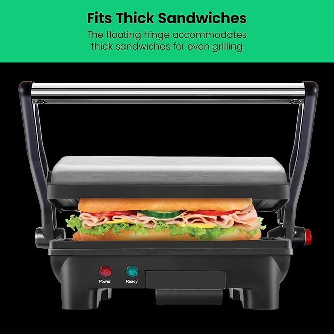 Chefman Electric Panini Press Grill,Compact 2-Slice Sandwich Maker,Non-Stick Coated Plates,Opens 180 Degrees,Dishwasher Safe,Removable Drip Tray,Stainless Steel/Black,(Pack of 4)