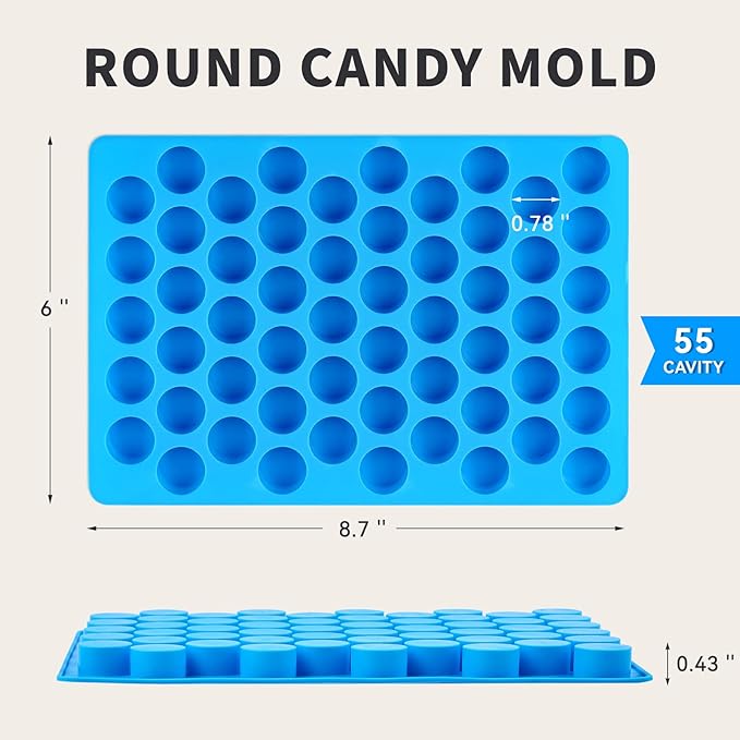 Puyeipt 4 PCS Silicone Gummy Candy Molds, 55 Cavities Non-Stick Round Molds for Small Hard Candies, Chocolates, Caramels, Jello, Fruit Snacks