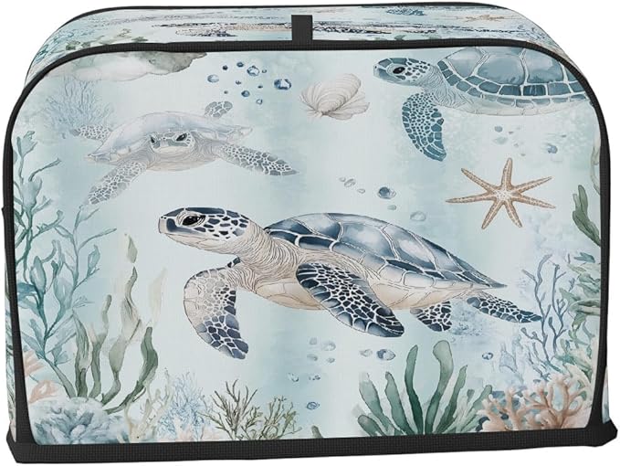 2 Slice Toaster Cover,Ocean Sea Turtles Small Kitchen Appliance Bread Machine Cover with Pockets,Dust & Fingerprint Protection
