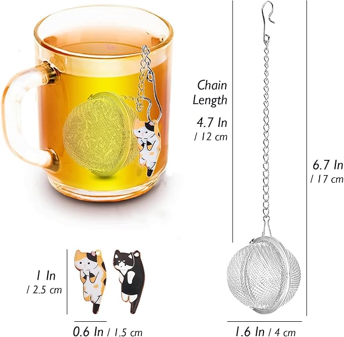 Cat Tea Infuser Set - Enhance Your Tea Experience with Premium Loose Leaf Tea Strainers and Balls, 2 PCS Gold-Plated Cute Cat Charm Pendant Tea Steeper, Stainless Steel Mesh Tea Diffuser