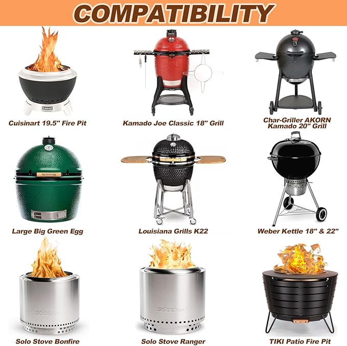 Ceramic Non-Stick Pan with 2 Handles, 18.5in Round Grill Griddle for TIKI Solo Stove Cuisinart Fire Pit Kamado Charcoal Grill Weber Kettle and More, Oven and Induction Safe PTFE Free PFOA Free