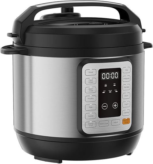 NEWBULIG 16-in-1 Electric Pressure Cooker, 6QT Multi Cooker with 12 Presets, Slow Cook Rice Steamer Sauté Soup Meat Stew Canning Yogurt Maker, Ceramic Inner Pot & Recipe Book Included, Silver