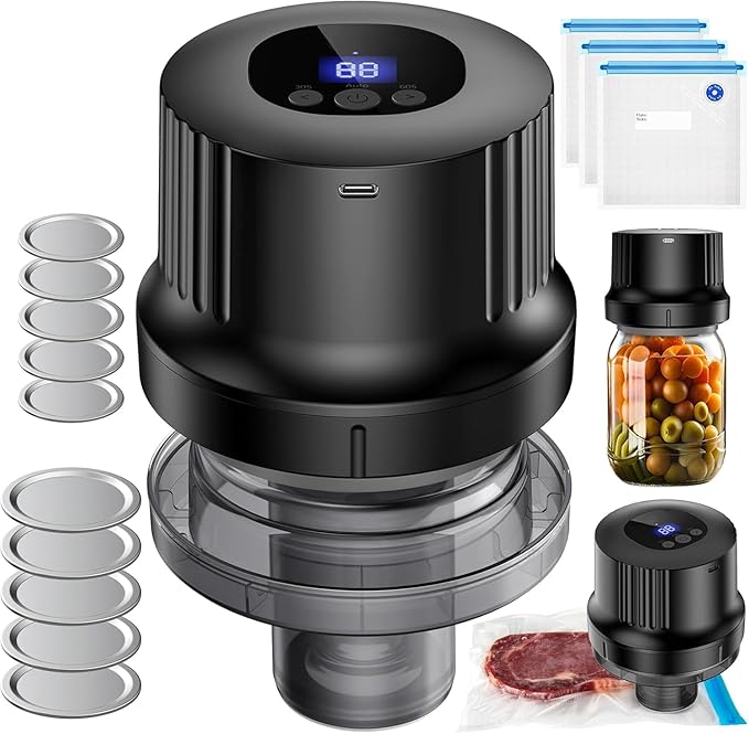 Mason Jar Vacuum Sealer Kit-Fully-Automatic-Canning-Jar-Sealer-Vacuum-Sealing,2025 Upgraded Electric Vacuum Sealer for Wide&Regular Mouth Mason Jars/Canning &Sous Vide Bag/Jar Sealer Machine for Food