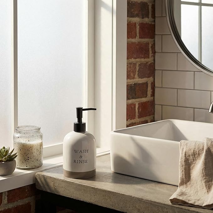 Young's Inc Farmhouse Soap Dispenser, Decorative Dish and Hand Soap Dispenser for Country Bathroom and Kitchen Counter, White, 7 Inches