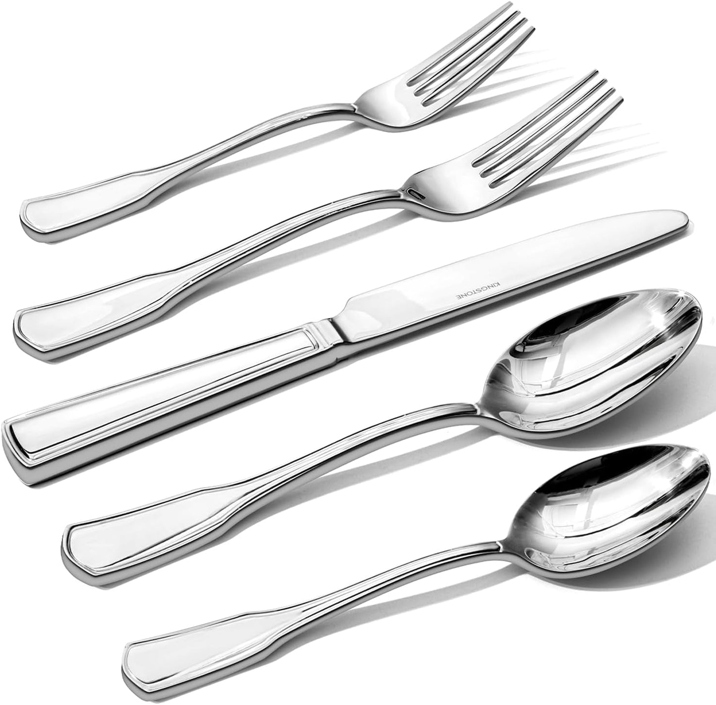 KINGSTONE 60-Piece Silverware Set, 18/10 Stainless Steel Flatware Set for 12, Tableware Cutlery Set, Utensil Sets for Home Restaurant, Mirror Finish, Dishwasher Safe