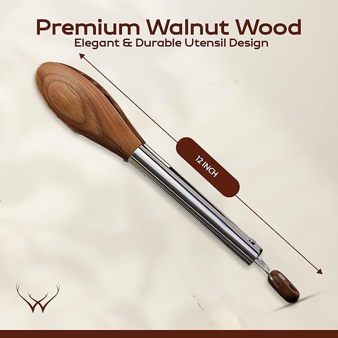 Walnut Wooden Tongs for Cooking - Premium Kitchen Set and Kitchen Utensils Tool, Heat-Resistant and Durable, Ideal Tongs for Cooking, Grilling, and Serving, (Walnut)