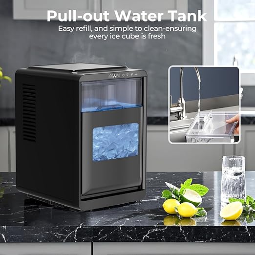 Kismile Crescent-Shaped Ice Maker Countertop, 16pcs in 10-15 Mins 26.5LB/Day, Self-Cleaning Portable Ice Machine with LED Display, Fast Ice Making for Seafood/Home/Office/Bar