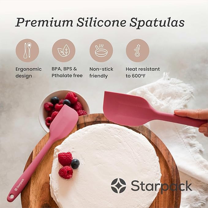 StarPack 'Scrape & Stir' Silicone Spatula Set (4 Pcs) - Heat Resistant Spatula Set 600°F - Food Grade Kitchen Spatulas - Nonstick Silicone Baking & Cooking Spatulas - Rubber Turner Set for Kitchen Use