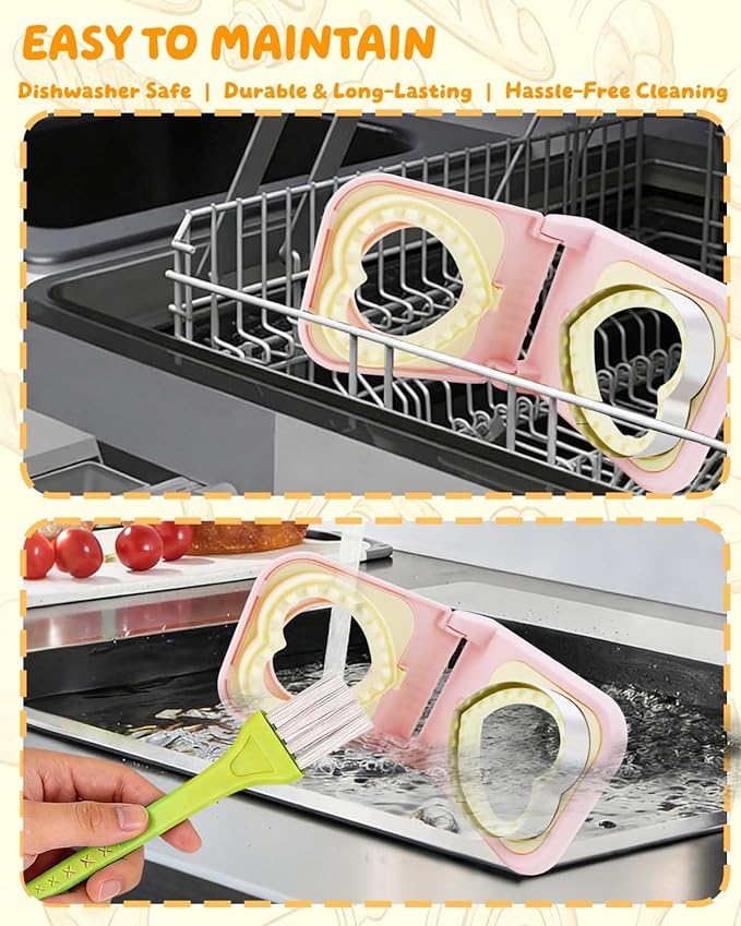 3-in-1 Uncrustable Sandwich Maker - Heart/Circle/Square Crustless Sandwich Cutter & Sealer for Kids' Lunch, Breakfast & Lunchboxes | BPA-Free Uncrustable Press, Easy Clean (3-Shape Pink)