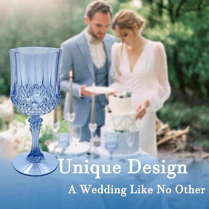 Plastic Wine Glasses, Plastic Goblets Vintage Style Cordial Unbreakable Drinking Glasses for Wedding Reception, Grand Event Party Supplies(48, Blue)