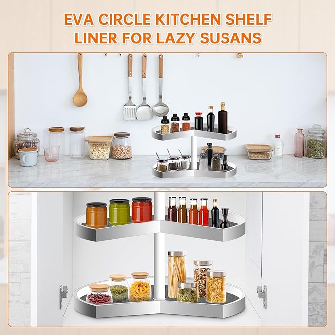 2 Pack 26In Lazy Susan Shelf Liner, Upgraded Composite Materials Circle Lazy Susan Liner for Kitchen Cabinets, Non Adhesive Liners Mats for Shelf Drawer Refrigerator Cupboard, Gray