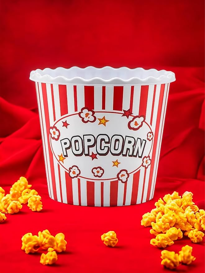 Modern Style Reusable Plastic Popcorn Box/Popcorn Containers/Popcorn Bowls Set for Movie Theater Night - (BPA Free - 6 Pack-75 oz) (6, RED)