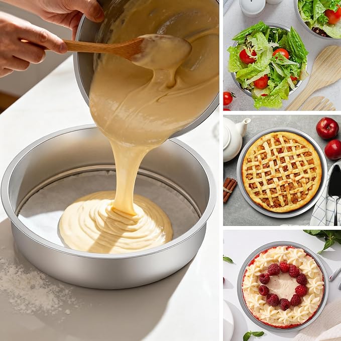 Ohtomber 8 Inch Cake Pan - Set of 4 Stainless Steel Round Layer Cake Baking Pans Molds, Tins, Stackable Baking Set, Even Heating, Dishwasher Safe Non-Toxic Bakeware Dish for Birthday Wedding Christmas