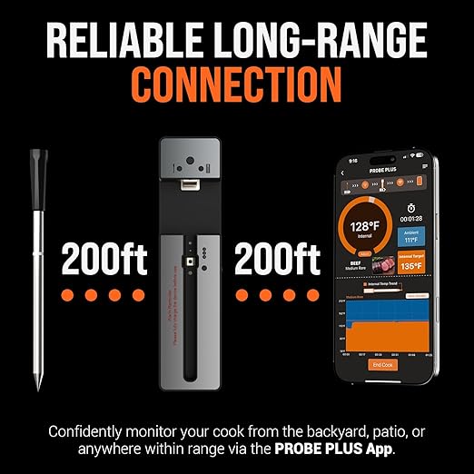 Upgraded Smart Bluetooth Wireless Meat Thermometer with Ultra-Thin Probe, 6 Sensors Accuracy Digital Food Thermometer 0.5S Instant Read, IP67 Waterproof for BBQ, Grill, Smoker, Oven, Air Fryer