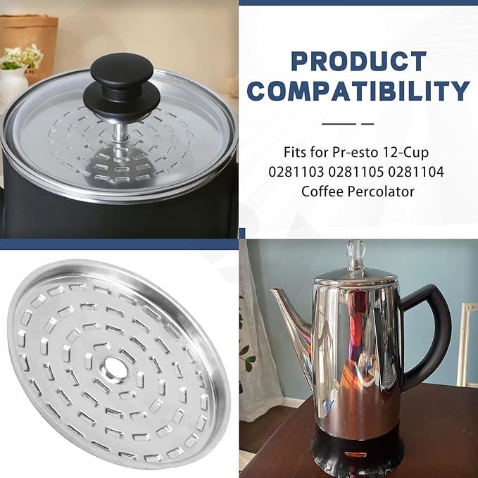 2 Pcs 44199 Stainless Steel Percolator Basket Lid Cover Fits for Pr-esto 12-Cup 0281103 0281105 0281104 Coffee Percolator