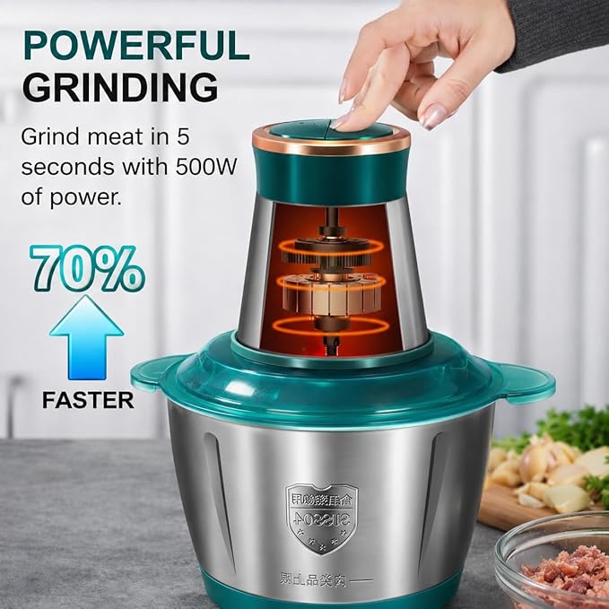 Food Processors Electric Food Chopper with Meat Grinder & Vegetable Chopper with Powerful Copper Motor - Includes Sets of Bi-Electric Grinder Meat Processor for Nuts, Meat, Onion, Garlic, Baby Food