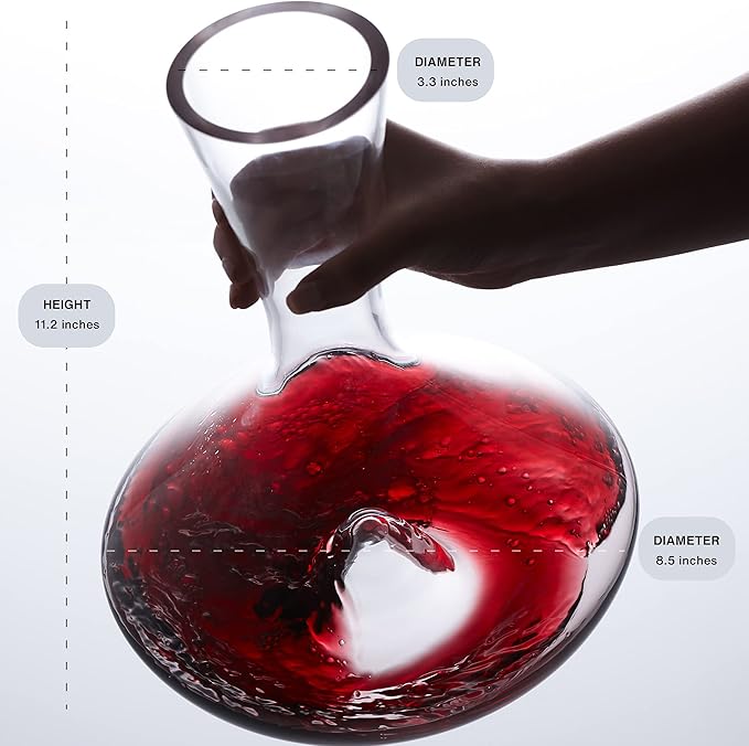 Vintorio Citadel Wine Decanter with Stopper - Hand Blown, Lead-Free Crystal Glass - Extra Durable Sommelier's Red Wine Carafe with Aerating Punt and Silicone Lid (78 oz Capacity)