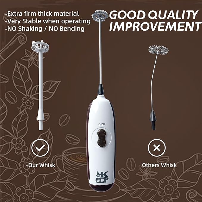 Powerful Milk Frother Wand - Battery Operated Handheld Drink Mixer - Electric Whisk Foam Maker for Coffee, Lattes, Cappuccino, Matcha, Hot Chocolate & Creamer