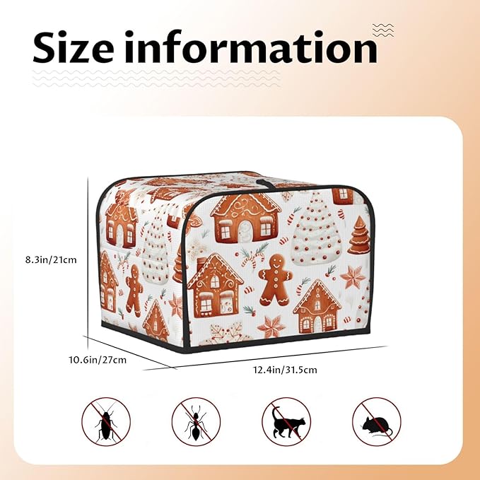 Toaster Cover 4 Slice Christmas Tree Gingerbread Snow Waterproof Appliance Cover with Hang Loop Bread Baker Toaster Cover for Kitchen