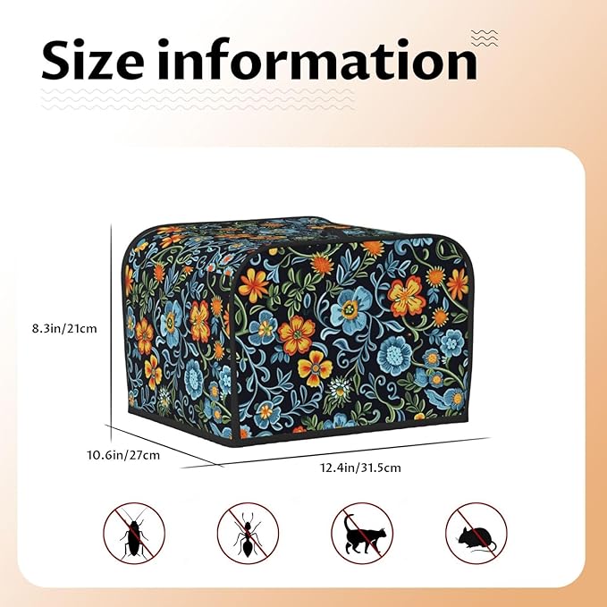 Blue Floral Covers for 4 Slice Toasters,Cute Country Bread Machine Cover with Handle,Washable Stain Resistant Kitchen Small Appliance Cover Dining Decor