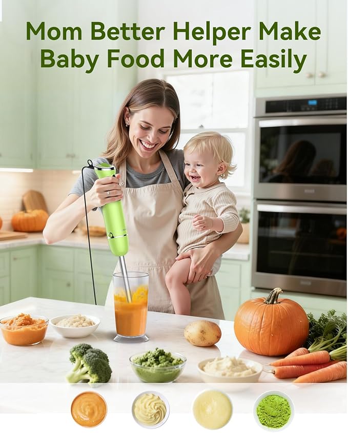 Immersion Blender Handheld 5 in 1 Hand Blender, 1000W Hand Mixer Stick, BPA-Free 12 Speed Handheld Blender with Mixing Beaker, Chopper, Whisk and Milk Frother for Soup, Smoothies, Sauce, Baby Food