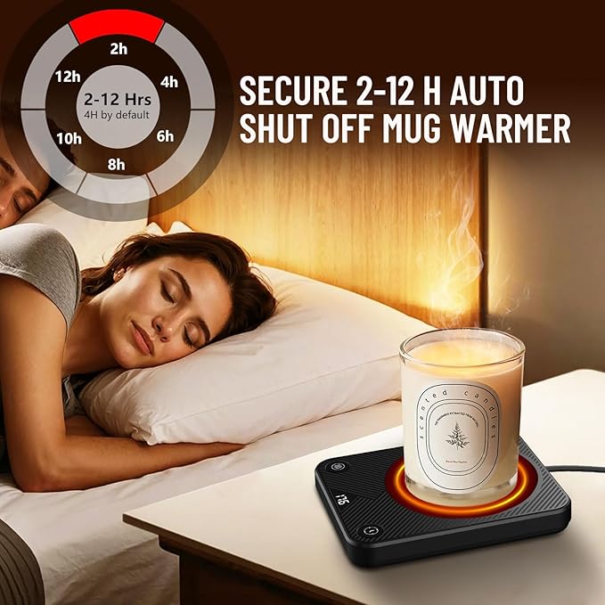 Mug Warmer, Coffee Mug Warmer with 3 Temperature Settings, Coffee Warmer for Desk Auto Shut Off, Portable Candle Warmer Plate for Bevarages, Tea, Various Cups, Mom Gifts for Mothers Day